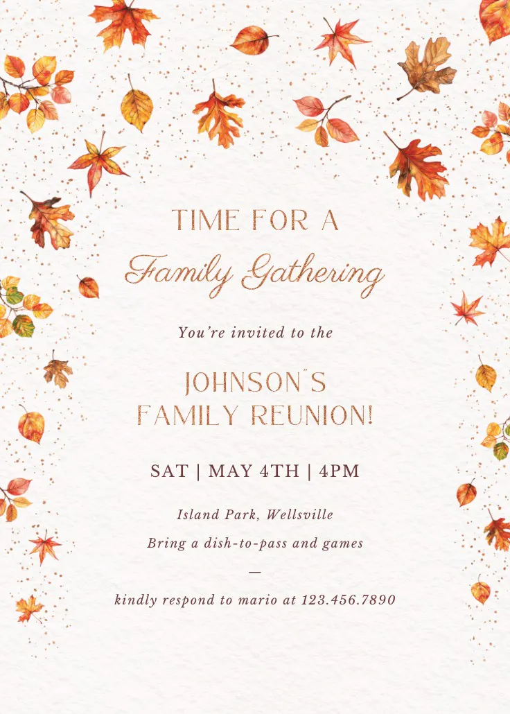 Watercolor autumn - aile buluşması davetiyesi